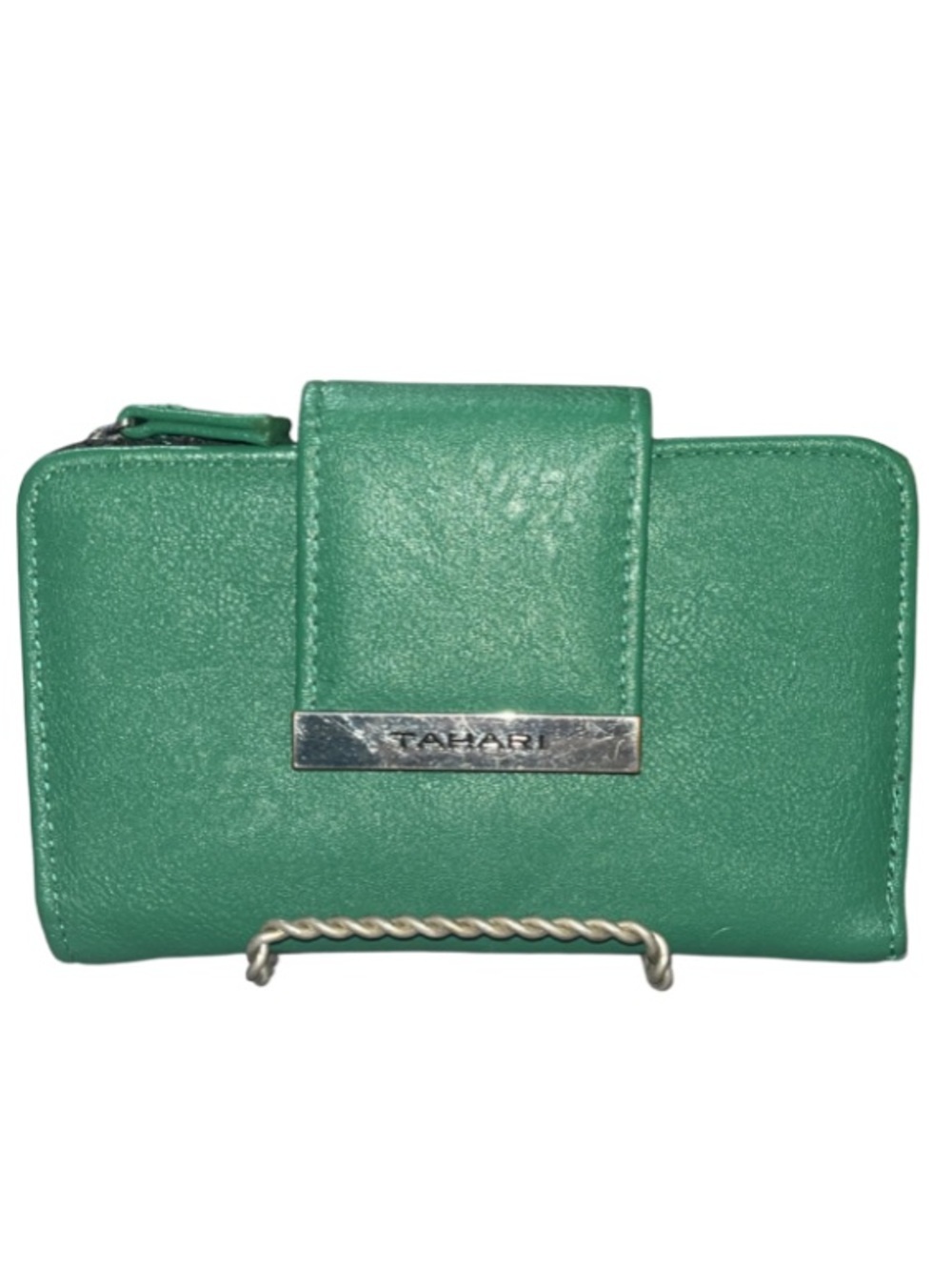Tahari Pebbled Faux Leather Bifold Wallet - Vibrant Kelly Green (Like New)